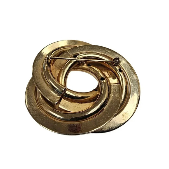 Vintage Textured Twisted Circles Knot Brooch Pin Gold Tone - Picture 2 of 2